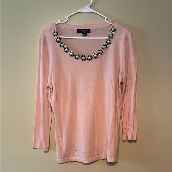 August Silk Pink Embellished Fitted Blouse Women Size L - Picture 1 of 5